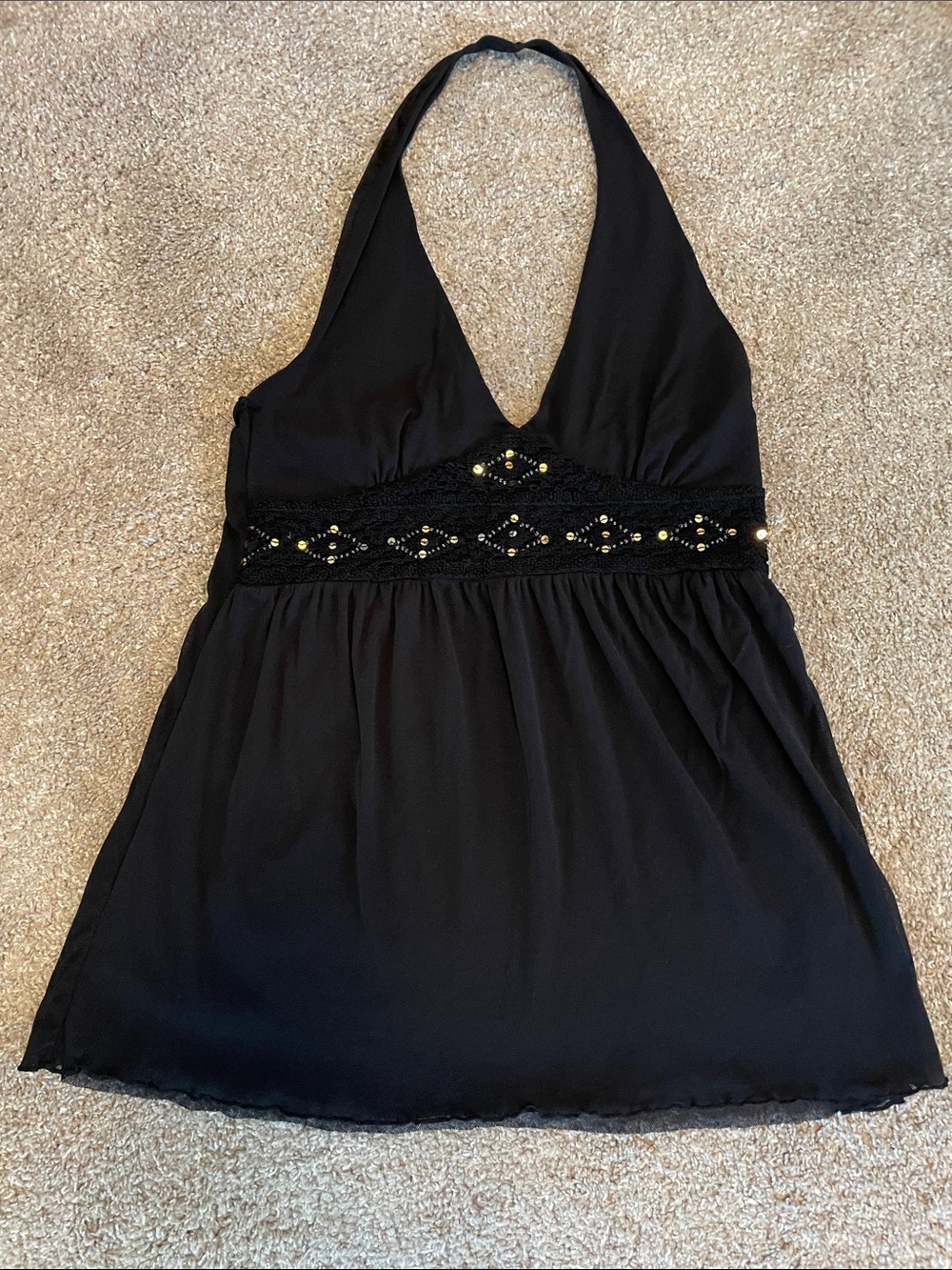 The Limited Y2K Vintage Black Halter Babydoll Top with Sequin Detail, Size M
